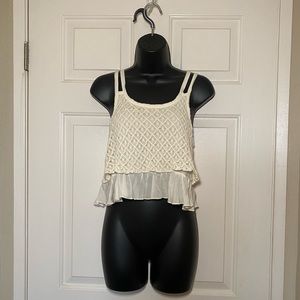 Ivory Layered Textured Ruffle Feminine Relaxed Peplum Summery Tank Top ZaraTRF S